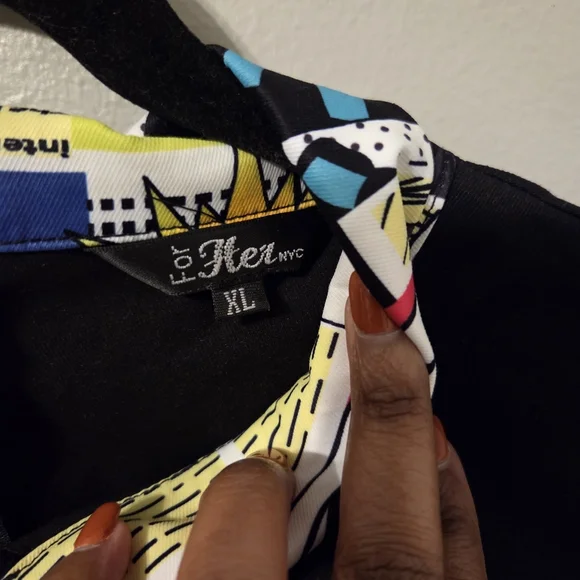 For Her NYC Womens Mixed Media Black White Puff Sleeve Comic Retro Dress. XL - Picture 9 of 9